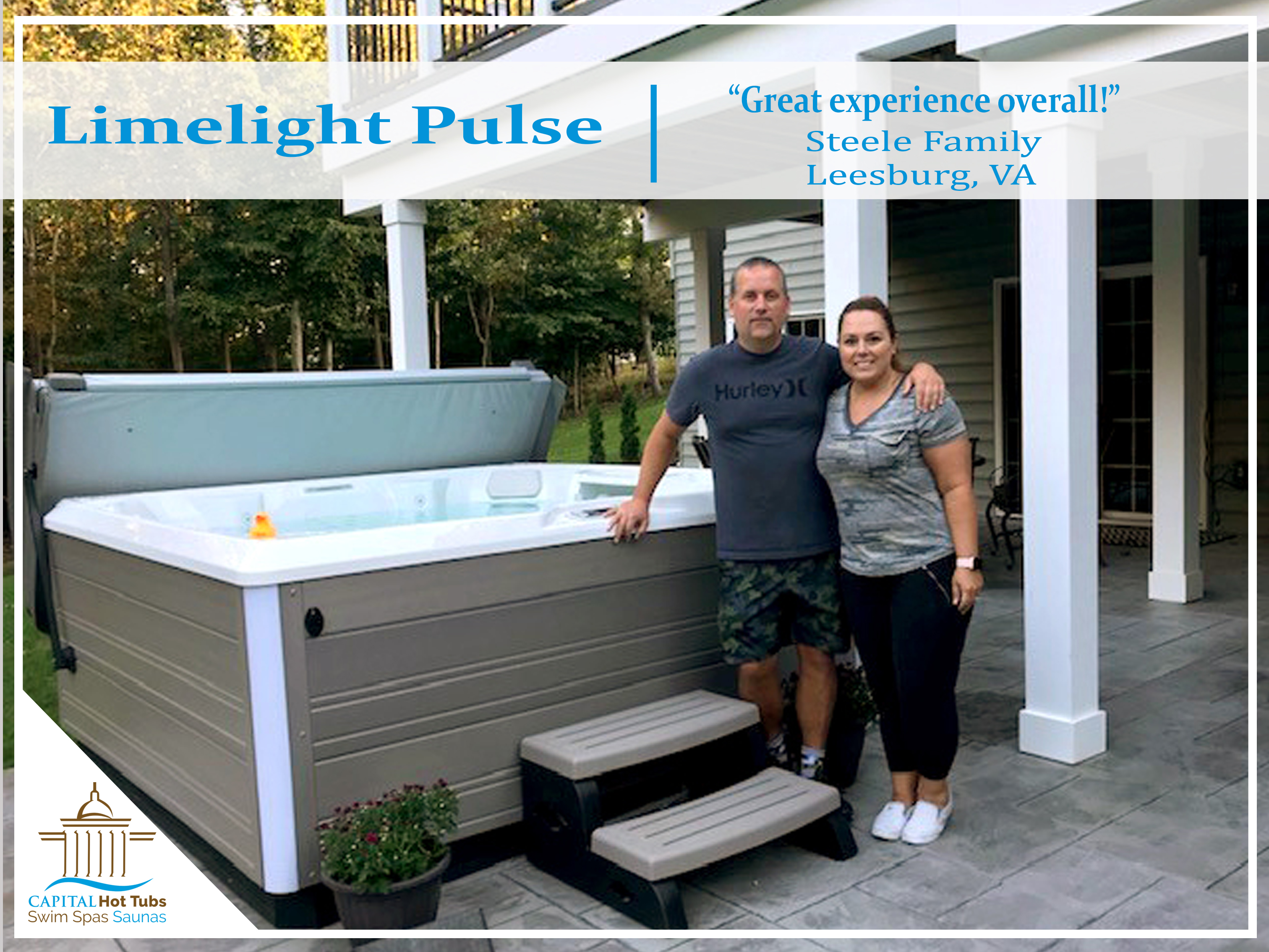 couple next to beautiful hot tub on back patio