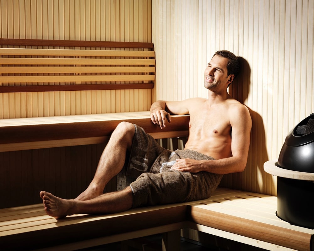 man taking sauna